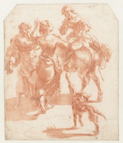 Two Walking Women and a Woman on a Donkey by Nicolaes Pietersz Berchem