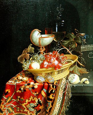 A Still Life of Fruits in a Basket and a Nautilus Cup by Nicolaes Van Gelder