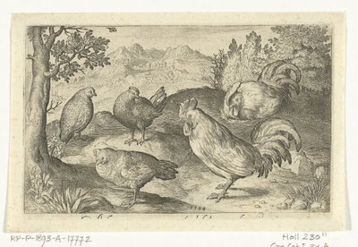 Three Chickens and Two Roosters by Nicolaes de Bruyn