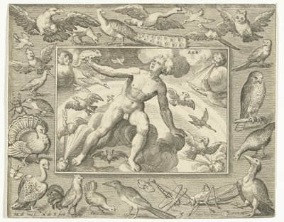 Element Air as a Young Man on Clouds Among Flying Birds by Nicolaes de Bruyn