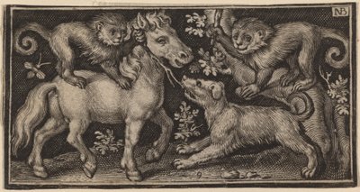 Horse with Two Monkeys and a Dog by Nicolaes de Bruyn