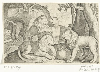 Lions (series title: Animalivm qvadrvpedvm, Dieren in landschappen) by Nicolaes de Bruyn