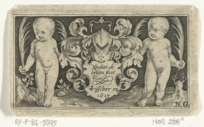 Title Page with Two Children with Palm Leaf Next to Coat of Arms by Nicolaes de Bruyn