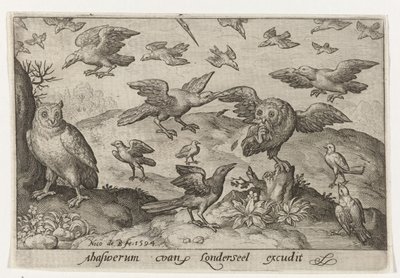 Owl with Prey Attacked by Other Birds (series: Birds and Insects) by Nicolaes de Bruyn