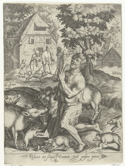 Prodigal Son as Swineherd (Series: Story of the Prodigal Son) by Nicolaes de Bruyn