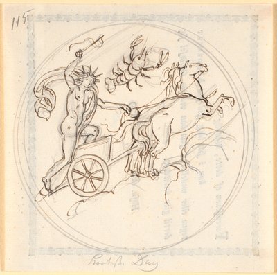 Apollo Steering His Sun Chariot Upwards; Above, the Zodiac Sign of Cancer; Circular Frame; Depicts the Shortest Day by Nicolai Abildgaard