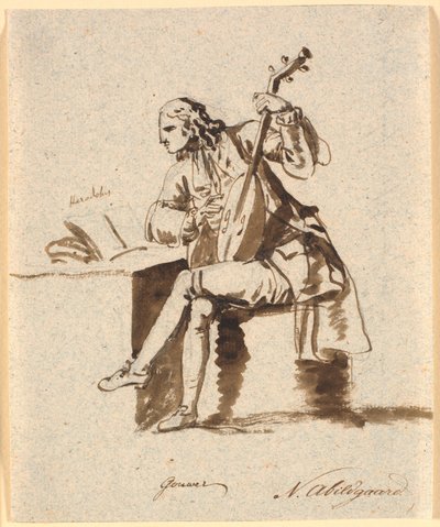 The English Poet Gower Sitting with a Lute at a Table, on which Herodotus Lies Open by Nicolai Abildgaard