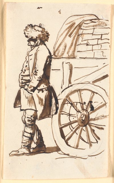 A Farmer with a Floppy Hat, Standing by a Vehicle by Nicolai Abildgaard