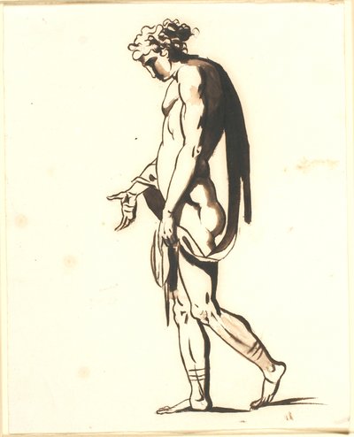 A Walking Naked Man in Profile to the Left, with Outstretched Right Hand by Nicolai Abildgaard