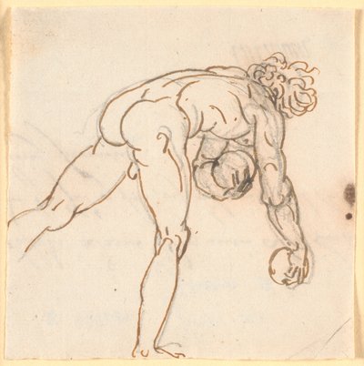 A Running Naked Man (Bowler?) with Stones in His Hands, Seen Half from the Back by Nicolai Abildgaard