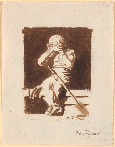 A Little Crying Boy Sitting with a Spade or an Oar on the Edge of a Boat (?) by Nicolai Abildgaard