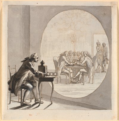 A Man with a Magic Lantern Showing a Picture of the Privy Councillor by Nicolai Abildgaard