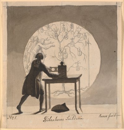 A Man with a Magic Lantern Shows a Withered Family Tree by Nicolai Abildgaard