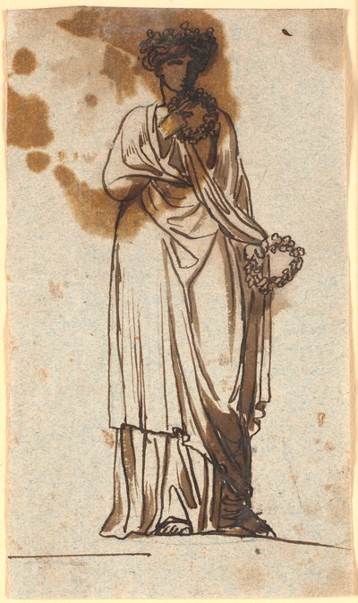 A Muse, Crowned and Holding Wreaths by Nicolai Abildgaard