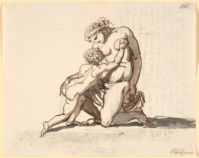 A Nude Kneeling Mother with Her Little Boy by Nicolai Abildgaard