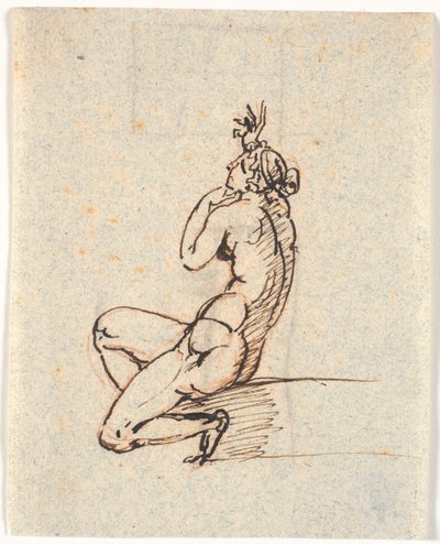 A Naked Seated Woman, Facing Left, with Raised Right Hand by Nicolai Abildgaard