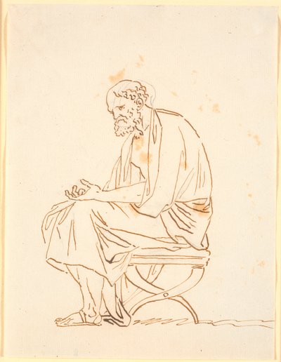An Old Man in Antique Garb Sitting on a Stool, in Profile to the Left by Nicolai Abildgaard