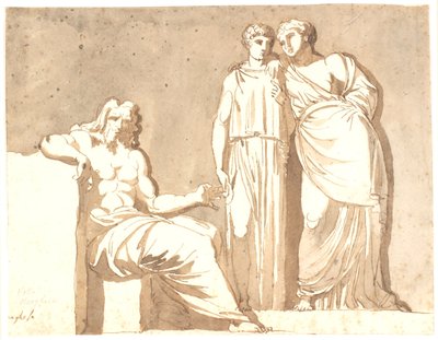 A seated man and two standing female figures by Nicolai Abildgaard