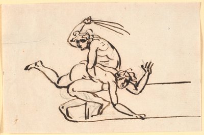 A Seated Nude Figure Whipping a Nude Woman