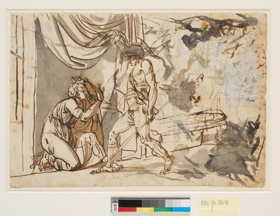 A Soldier Finds Claudius, Who Fears Becoming Emperor, Hidden Behind a Curtain by Nicolai Abildgaard