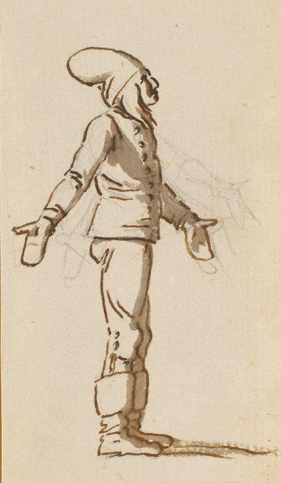 A Standing Boy with a Large Hat and Mittens on Outstretched Hands by Nicolai Abildgaard
