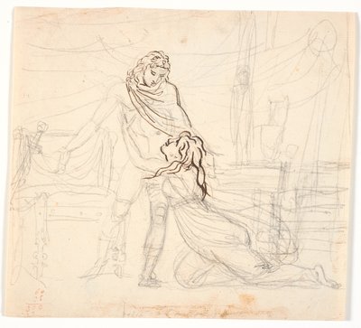 A Young Woman Kneeling and Embracing a Naked Hero by Nicolai Abildgaard
