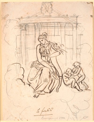 Goddess of Fertility, Seated in Front of the Temple of Janus with a Couple of Playing Children by Nicolai Abildgaard
