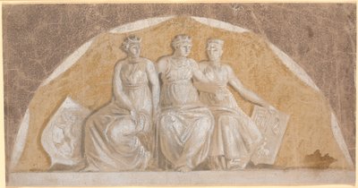 Semi-Circular Field with Three Round Female Figures, the Two Outer Ones with Shields Indicating They Represent Norway and Northern German Lands (Stormarn and Ditmarsken?). The Middle One Probably Symbolizes Denmark by Nicolai Abildgaard