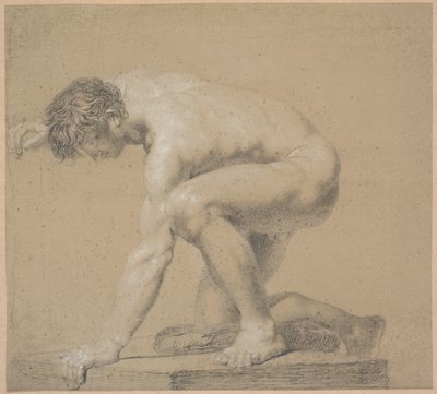 Half-Kneeling Model. Right Knee Supported on Cushion. Right Arm Raised Behind Head. Left Arm Supported by Nicolai Abildgaard