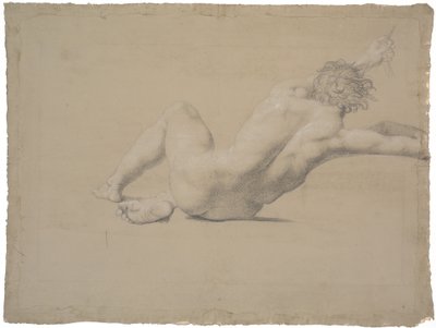 Half-Reclining Model. Seen from the Back. Left Arm Outstretched, Hand Grasping a Rope. Legs Bent, Right Under Left by Nicolai Abildgaard