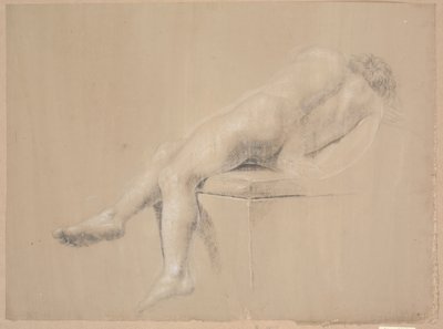 Half-Reclining Model on High Plinth with Pillow. Seen from the Back. Legs Hanging Over the Plinth by Nicolai Abildgaard