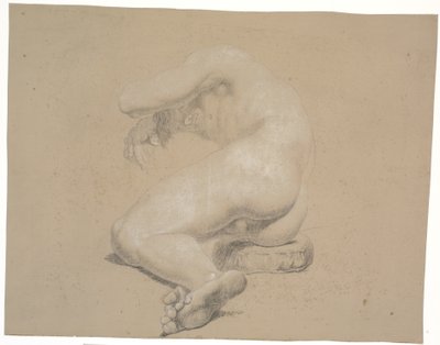 Half-Reclining Model on Pillow. To the Left. Head Resting on Right Arm, Supported on a Plinth. Left Arm Over Head. Legs Bent at the Knee. Left Leg Over Right by Nicolai Abildgaard