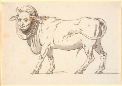 Caricature of a Clergyman, in the Form of a Bull with a Human Face and a Ruff around the Neck by Nicolai Abildgaard