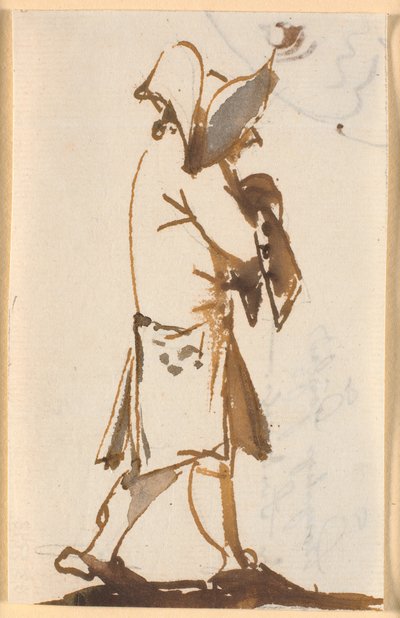 Caricature of a Walking Man with a Triangular Hat, in Profile to the Right by Nicolai Abildgaard
