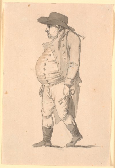 Caricature of a Pot-Bellied Man, Walking to the Left, with a Large Key in His Left Hand by Nicolai Abildgaard
