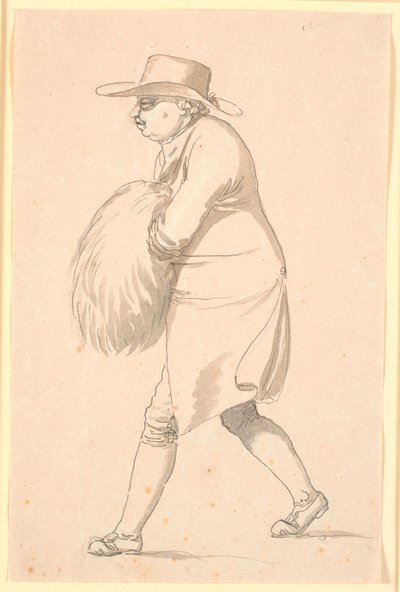 Caricature, Possibly of Professor Münter, Walking to the Left with Hands in a Muff by Nicolai Abildgaard