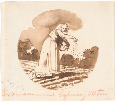 Woman Sowing Seeds. Circular Composition by Nicolai Abildgaard