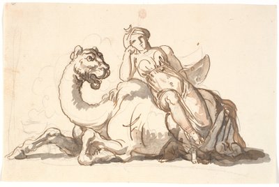 Female Figure with Turban and Crescent, Sitting Leaning Against a Fantastic Camel. Allegory of Asia by Nicolai Abildgaard
