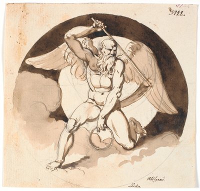 Saturday. Figure of Time or Death with Wings, Holding a Scythe in One Hand and a Closed Ring in the Other by Nicolai Abildgaard