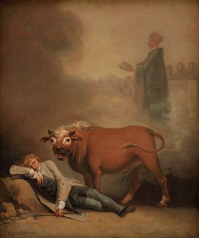 Niels Klim Thinks He Hears the Deacon When He Is Awakened by a Bull by Nicolai Abildgaard