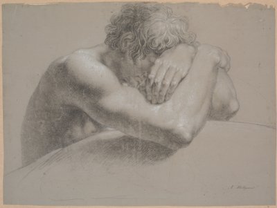 Upper Body of a Seated Model. Arms Crossed. Head Half Hidden by Left Hand by Nicolai Abildgaard