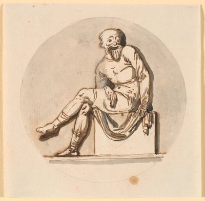 Seated Mask Figure, Circular Frame. Draft for Decoration in the Tea House in Sorgenfri Park by Nicolai Abildgaard