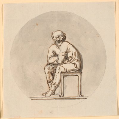 Seated mask figure, circular framed. Draft for decoration in the tea house in Sorgenfri park by Nicolai Abildgaard