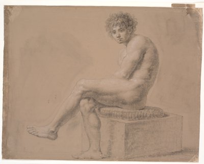 Seated Model on Low Plinth with Cushion. Left Leg Over Right by Nicolai Abildgaard