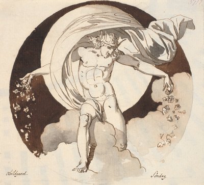 Sunday. A Crowned Nude God Scattering Flowers with Both Hands by Nicolai Abildgaard
