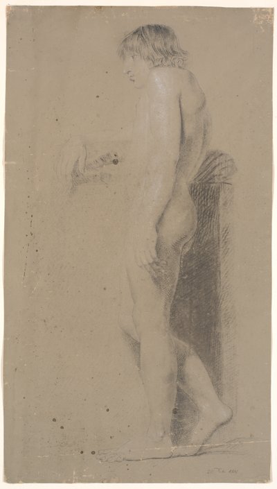 Standing Male Model. Profile Left. Leaning on High Plinth. Right Arm Outstretched by Nicolai Abildgaard