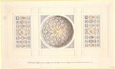 Draft for a Ceiling with Vaulted Central Part in Violet and Yellow by Nicolai Abildgaard