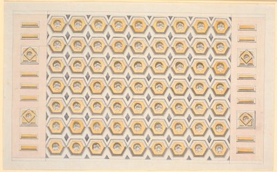 Draft for a Ceiling with Hexagonal Coffers and Rosettes in Yellow and Violet by Nicolai Abildgaard