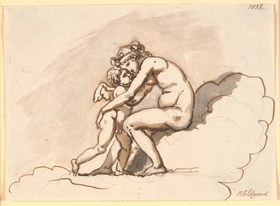 Venus, Sitting in the Clouds, Embraces Cupid by Nicolai Abildgaard