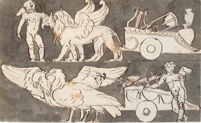 Winged Boys with the Chariots of Apollo and Jupiter, Pulled by Griffins and Eagles by Nicolai Abildgaard